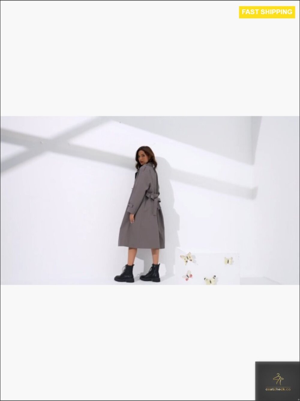 Double Breasted Long Trench Coat Classic Lapel Windproof Belted Lightweight - Picture 7 of 7